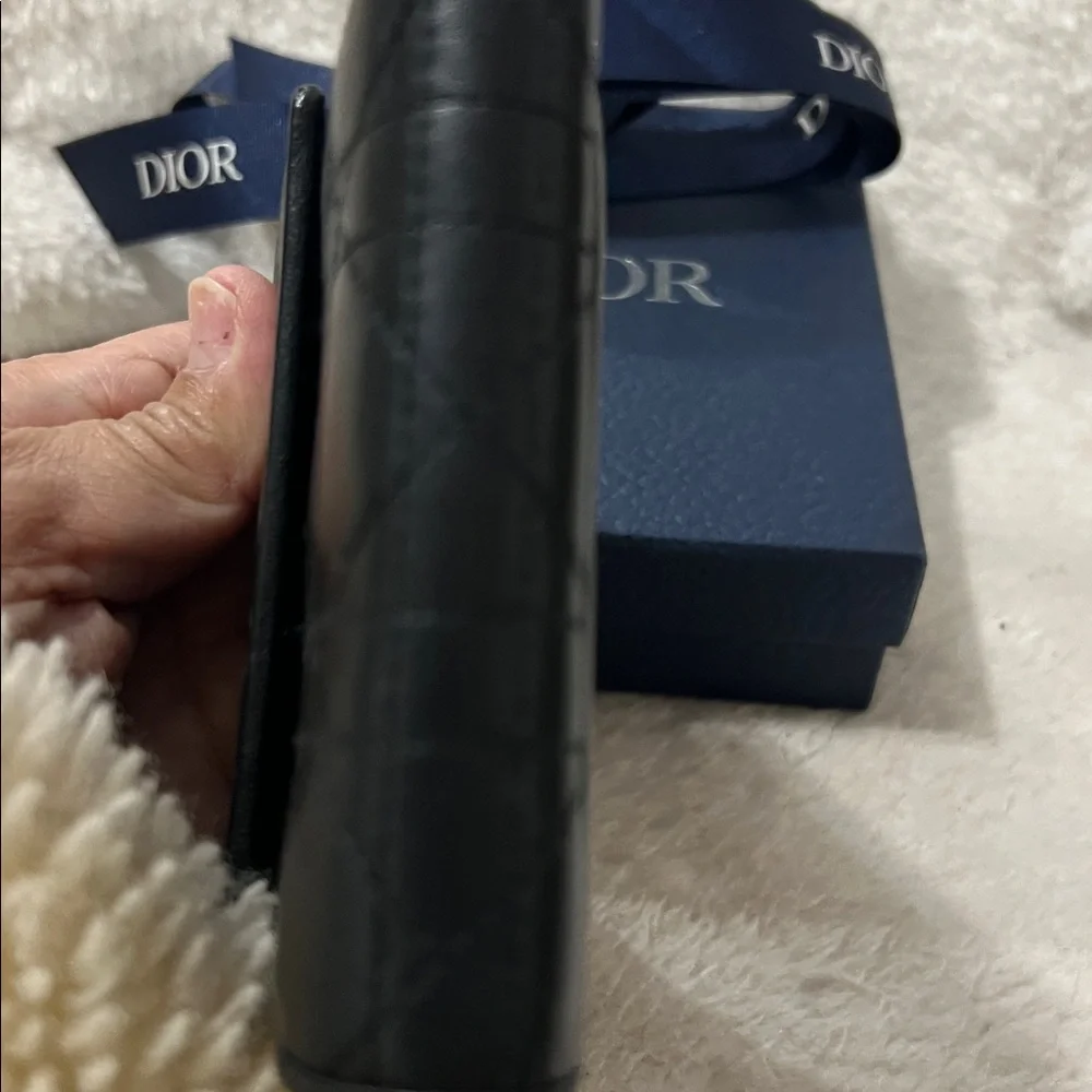 Dior Black Quilted Compact Wallet in lambskin